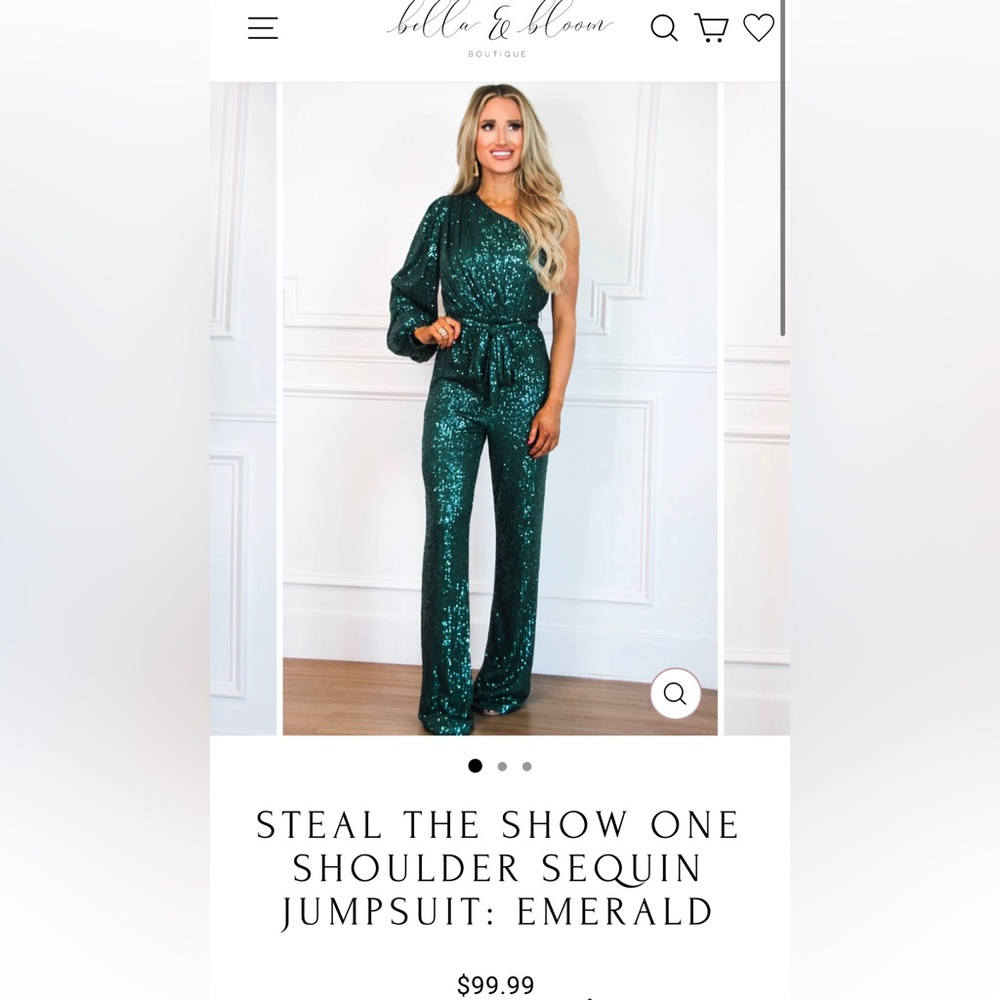 Bella and Bloom Steal the Show Jumpsuit - Emerald Green Sequins